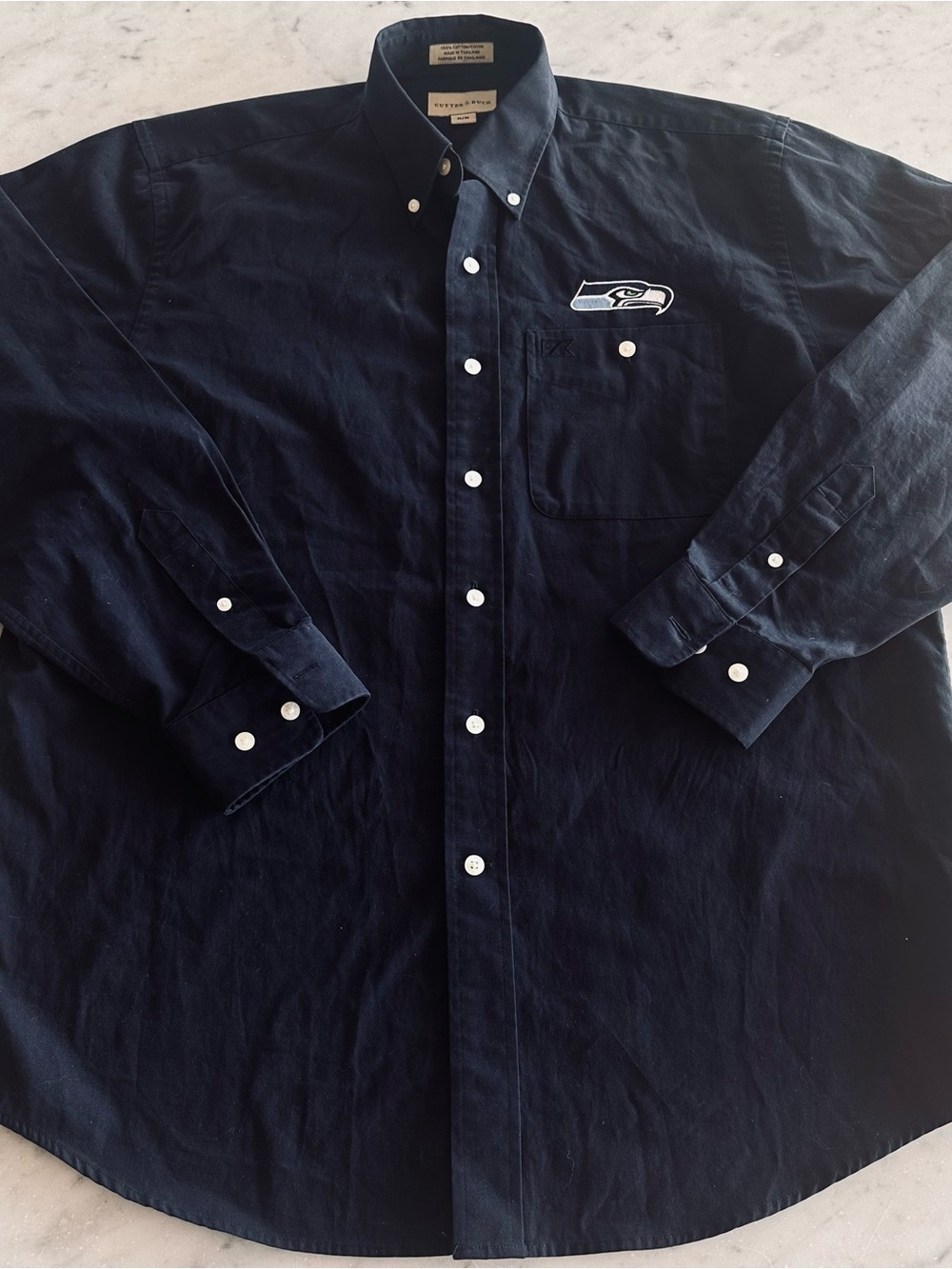 Cutter & Buck Seattle Seahawks Navy Button-Down Shirt